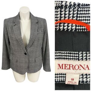 Merona Blazer Womens Sz 18 Jacket Black Houndstooth Office Corpcore Boardroom